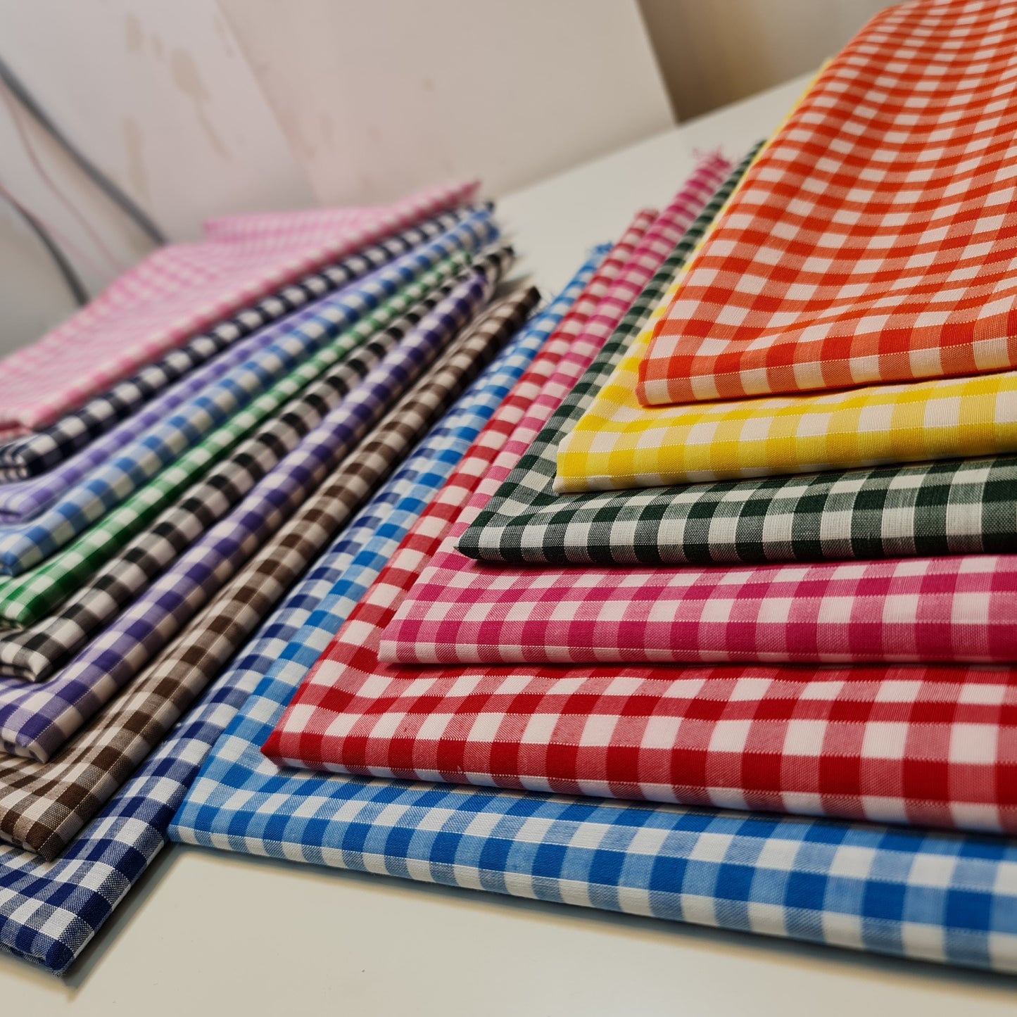 Polycotton Gingham Check Fabric – 1/8", 1/4", 1" Checks | Dress, Craft & Uniform Material (44” Wide, Sold by the Meter)