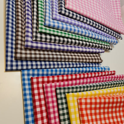 Polycotton Gingham Check Fabric – 1/8", 1/4", 1" Checks | Dress, Craft & Uniform Material (44” Wide, Sold by the Meter)
