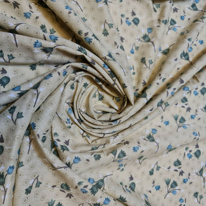 Vintage Japanese Floral Printed Polycotton Fabric – 58" Wide Soft Dress & Craft Material by the Metre