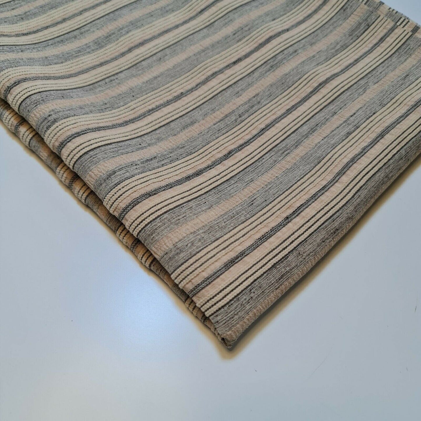 Cord 100% Cotton Stripe Jacquard Non Stretch Craft Dress Upholstery Fabric 58" (Beige Base)