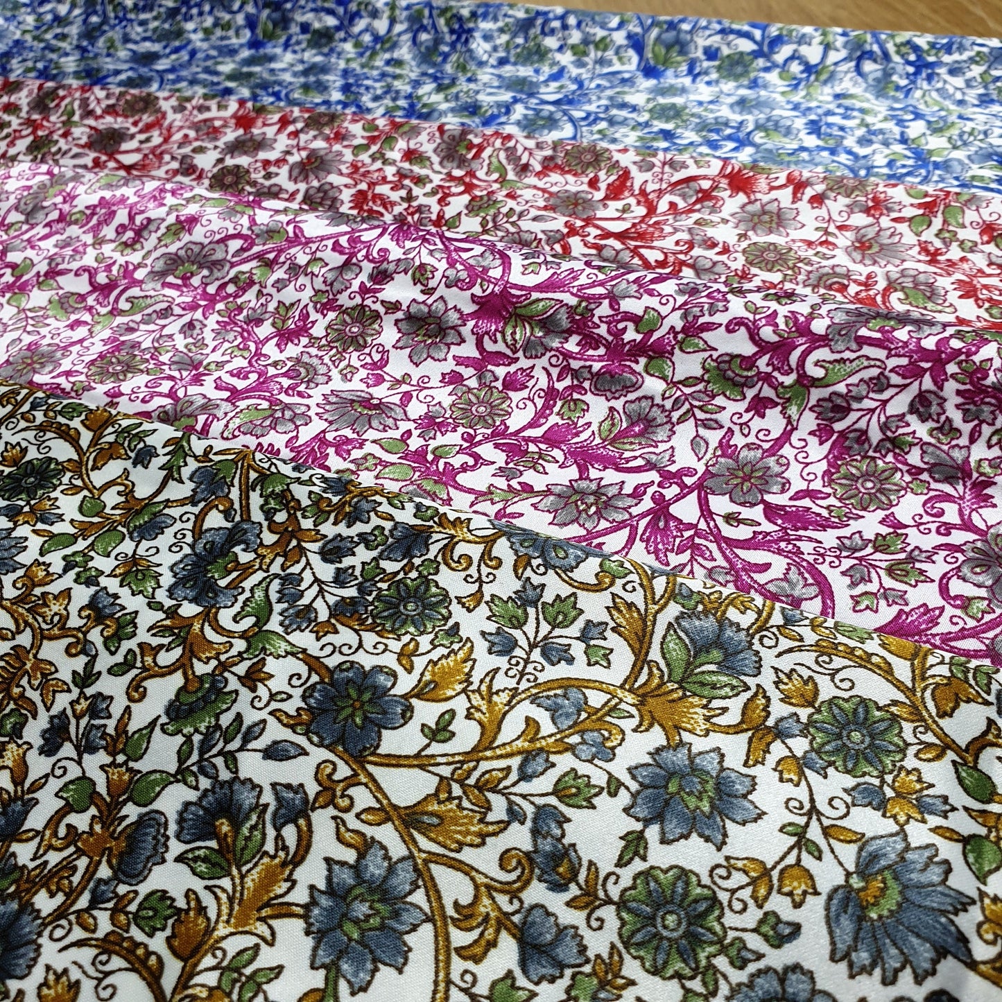 Floral Silk Satin Printed Fabric – 58" Wide Soft Silky Dress & Drape Material by the Metre