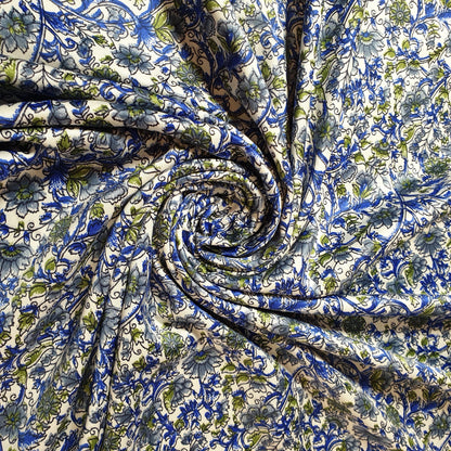 Floral Silk Satin Printed Fabric – 58" Wide Soft Silky Dress & Drape Material by the Metre