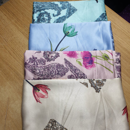 Floral Silk Satin Printed Dress Drape Fabric Material 58" By The Meter d#4 (Colour 2)