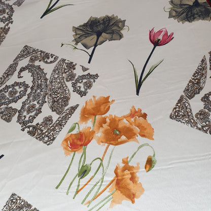 Floral Silk Satin Printed Fabric – 58" Wide Soft Silky Dress & Drape Material by the Metre