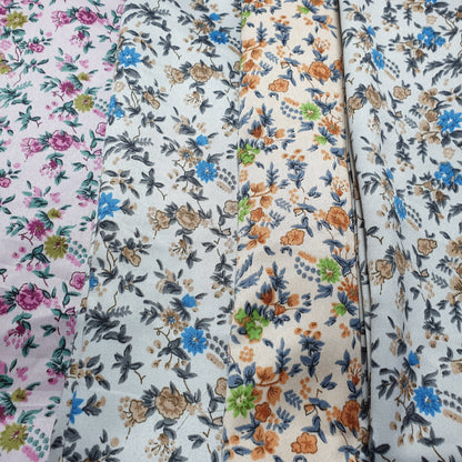 Floral Silk Satin Printed Fabric – 58" Wide Soft Silky Dress & Drape Material by the Metre