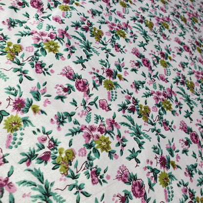 Floral Silk Satin Printed Fabric – 58" Wide Soft Silky Dress & Drape Material by the Metre