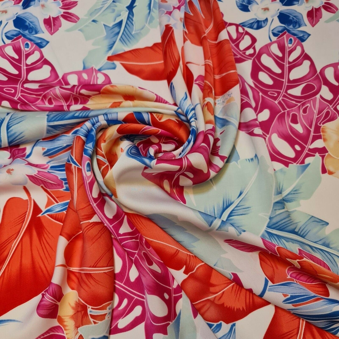 Floral Silk Satin Printed Fabric – 58" Wide Soft Silky Dress & Drape Material by the Metre