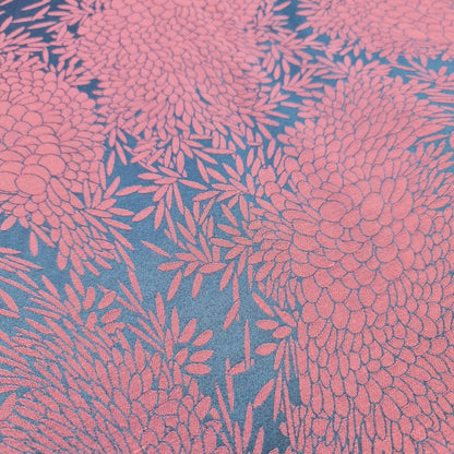 Pink Blue Floral Jacquard Reverisable Craft Dress Curtain Fabric 58" By Meter