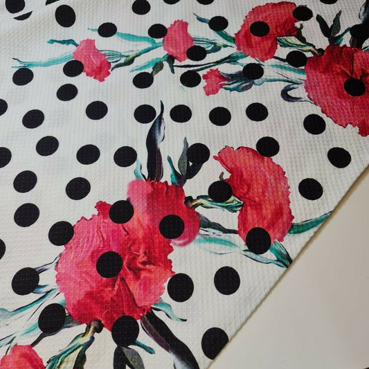100% White Cotton WAFFLE Honeycomb Pique Floral Print Fabric Material 58" Meter