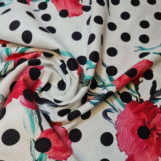100% White Cotton WAFFLE Honeycomb Pique Floral Print Fabric Material 58" Meter