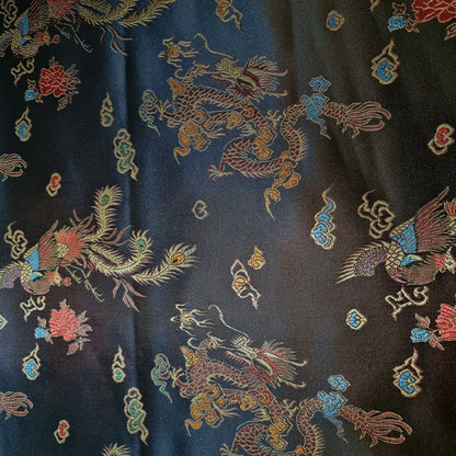 Traditional Chinese Embroidered Brocade Fabric – 36" Wide Poly Silky Satin Oriental Dragon & Floral Material by the Metre