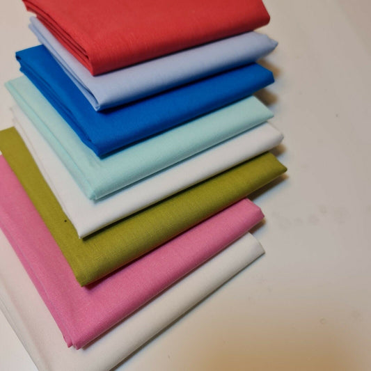 100% Cotton Fat Quarter Fabric Bundle of 8 50x50cm Mix Colours Plain Solid Colours Quilting Patchwork Material