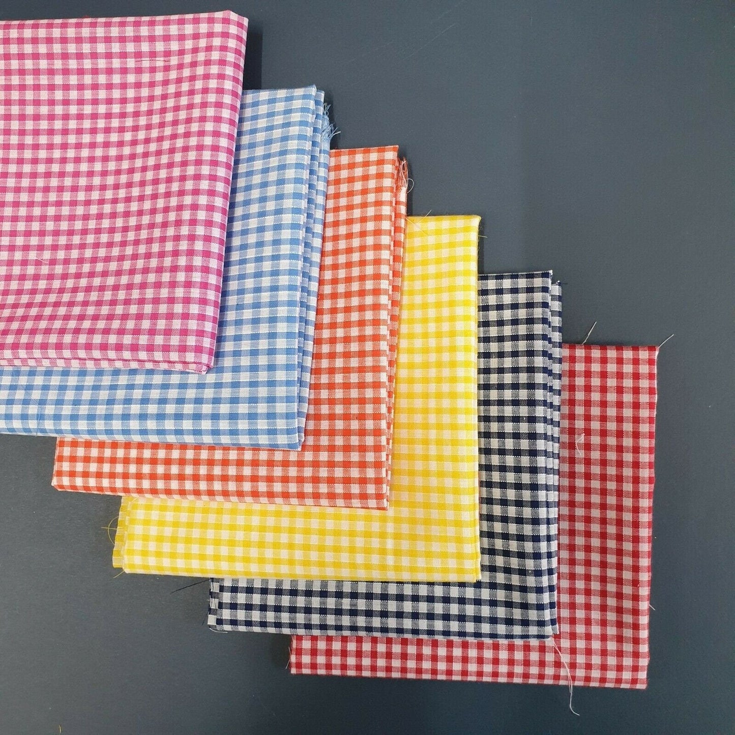 Polycotton Bundle of 6 Gingham 1/4 Check Fat Quarter Fabric 50x50cm Quilting Patchwork Material