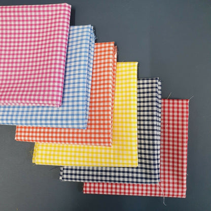 Polycotton Bundle of 6 Gingham 1/4 Check Fat Quarter Fabric 50x50cm Quilting Patchwork Material