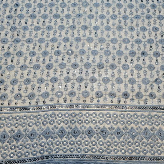 New Cotton Lawn Soft Broderie Anglaise Embroidery Border Dress Craft Fabric 50"J (Grey)
