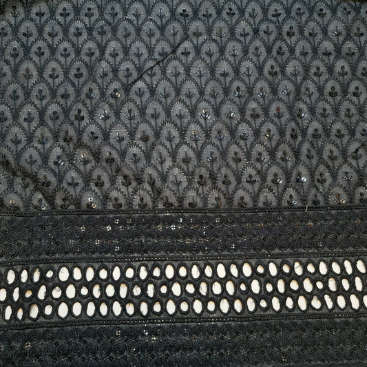 New Cotton Lawn Soft Broderie Anglaise Embroidery Border Dress Craft Fabric 50"J (Black)