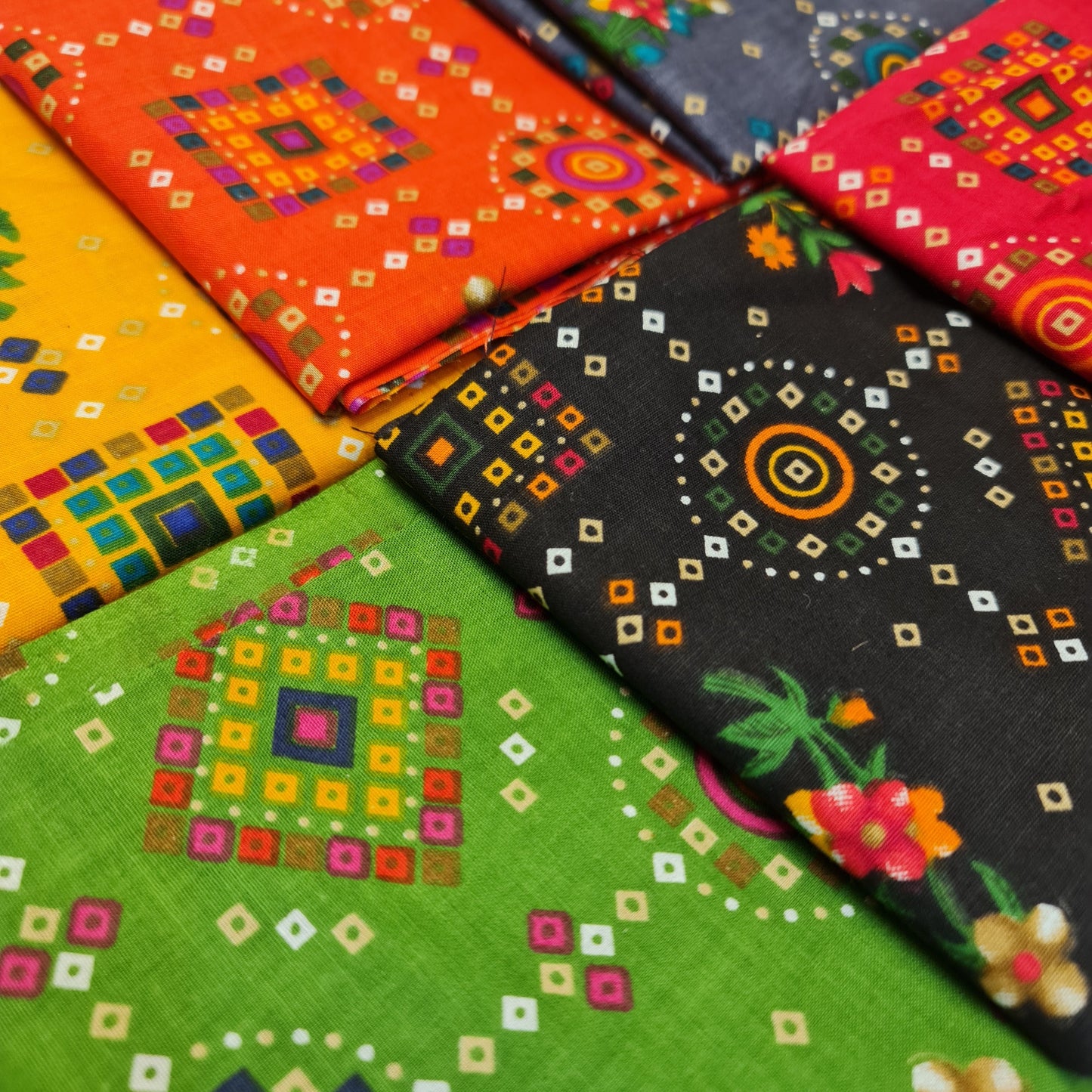 Viscose Indian Boho Print Fabric – 6pcs Fat Quarters Bundle (50x50cm) Quilting & Patchwork Material
