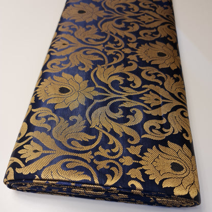 Luxurious Floral Banarasi Brocade Fabric – Premium Indian Gold Metallic Jacquard Woven Material 44" Wide
