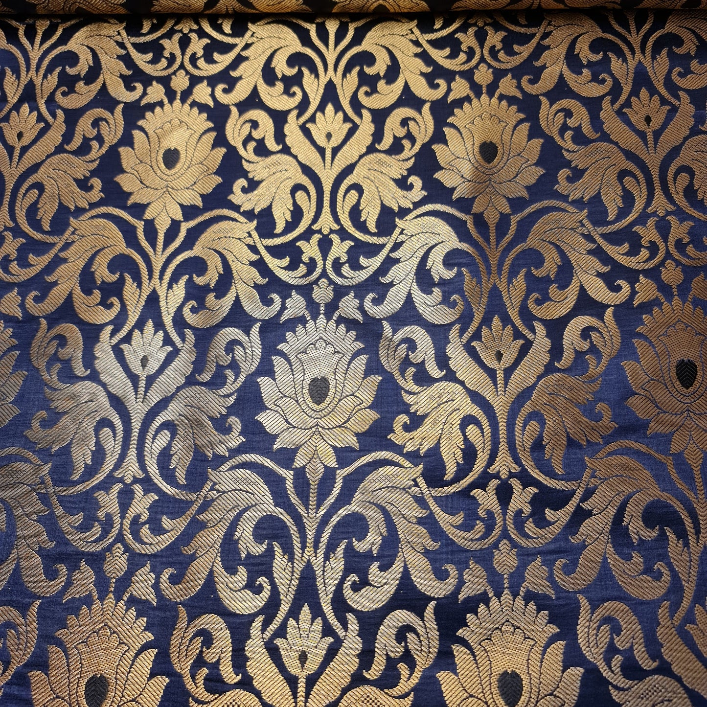 Luxurious Floral Banarasi Brocade Fabric – Premium Indian Gold Metallic Jacquard Woven Material 44" Wide