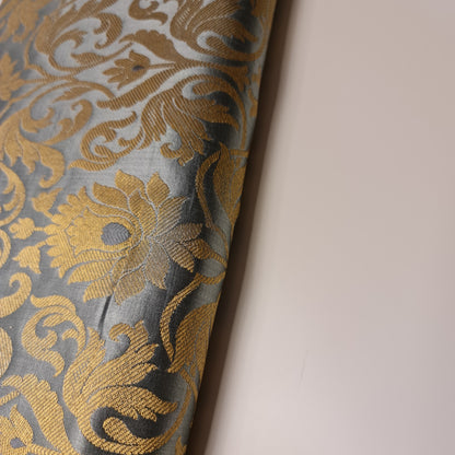 Luxurious Floral Banarasi Brocade Fabric – Premium Indian Gold Metallic Jacquard Woven Material 44" Wide