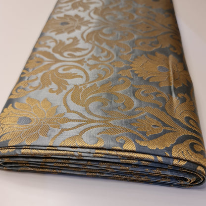 Luxurious Floral Banarasi Brocade Fabric – Premium Indian Gold Metallic Jacquard Woven Material 44" Wide