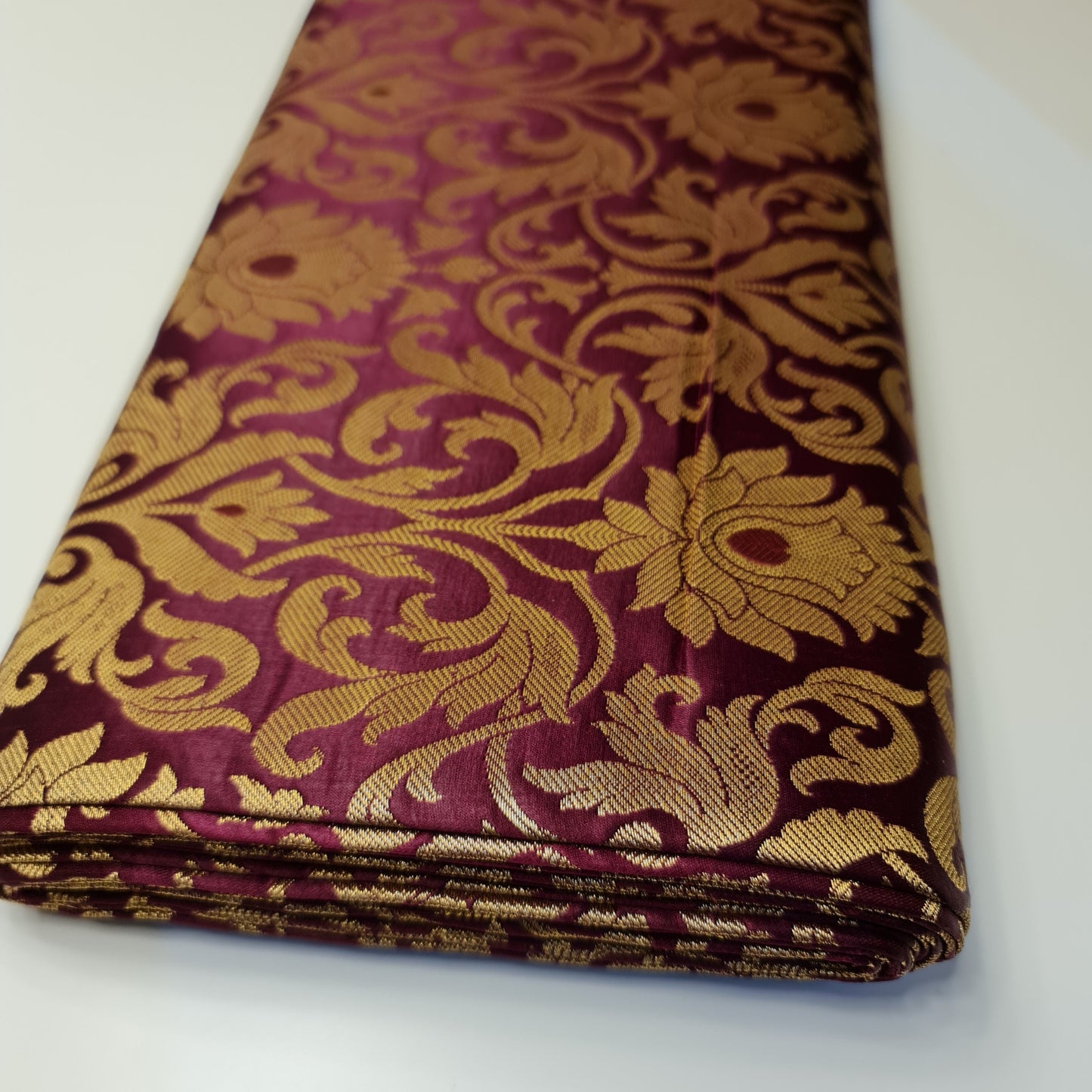 Luxurious Floral Banarasi Brocade Fabric – Premium Indian Gold Metallic Jacquard Woven Material 44" Wide