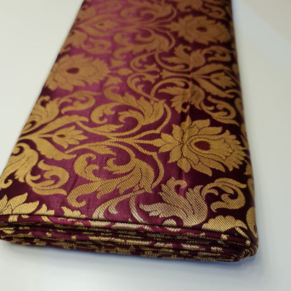 Luxurious Floral Banarasi Brocade Fabric – Premium Indian Gold Metallic Jacquard Woven Material 44" Wide