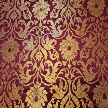 Luxurious Floral Banarasi Brocade Fabric – Premium Indian Gold Metallic Jacquard Woven Material 44" Wide