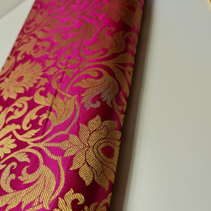 Luxurious Floral Banarasi Brocade Fabric – Premium Indian Gold Metallic Jacquard Woven Material 44" Wide