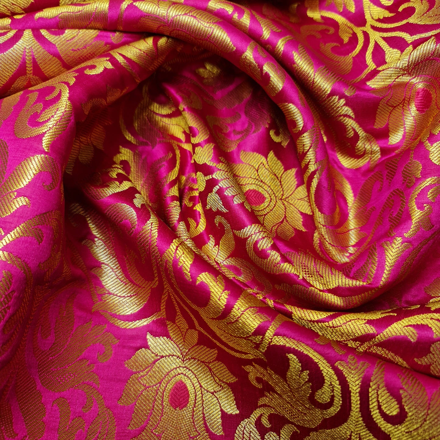 Luxurious Floral Banarasi Brocade Fabric – Premium Indian Gold Metallic Jacquard Woven Material 44" Wide