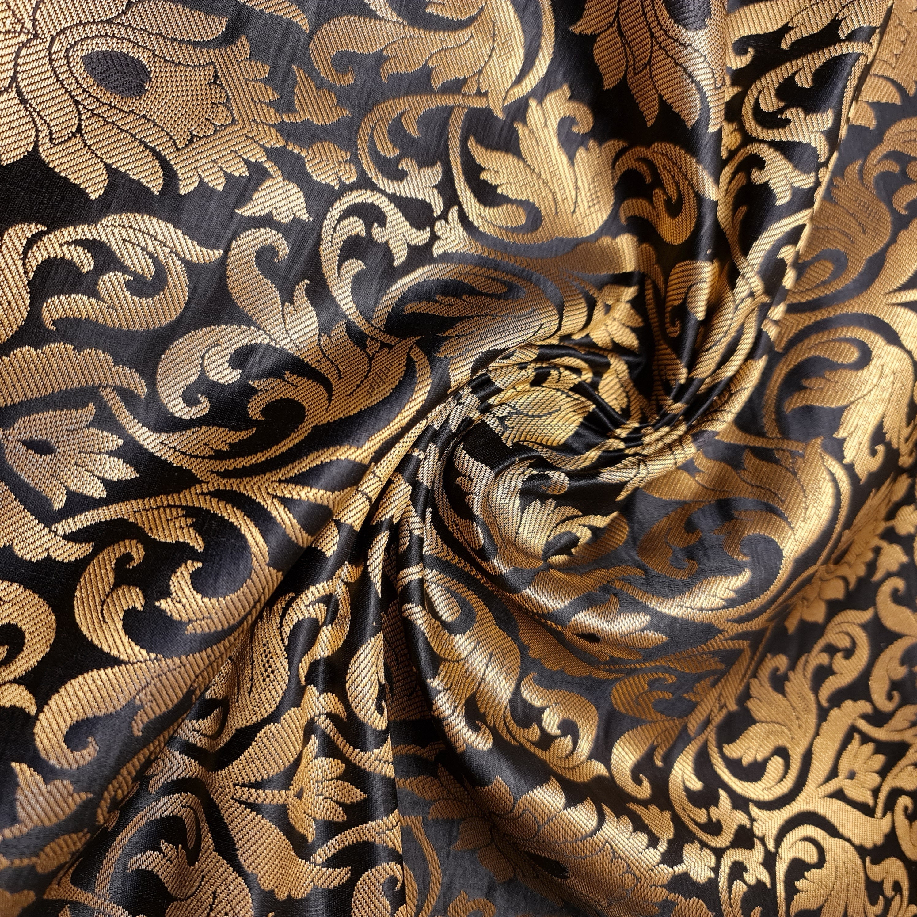 Luxurious Floral Banarasi Brocade Fabric – Premium Indian Gold Metallic Jacquard Woven Material 44