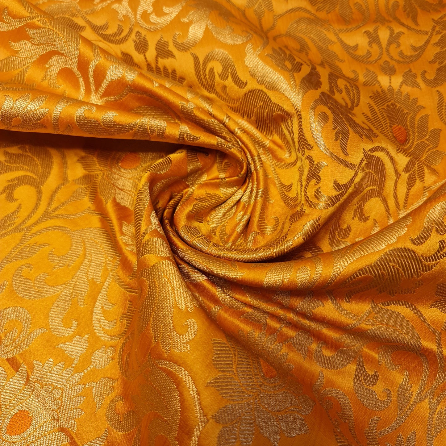 Luxurious Floral Banarasi Brocade Fabric – Premium Indian Gold Metallic Jacquard Woven Material 44" Wide