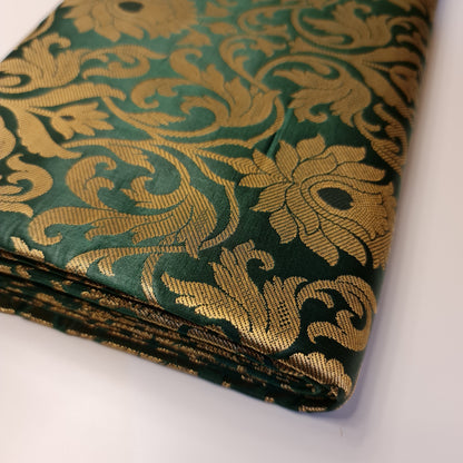 Luxurious Floral Banarasi Brocade Fabric – Premium Indian Gold Metallic Jacquard Woven Material 44" Wide