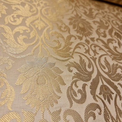 Luxurious Floral Banarasi Brocade Fabric – Premium Indian Gold Metallic Jacquard Woven Material 44" Wide