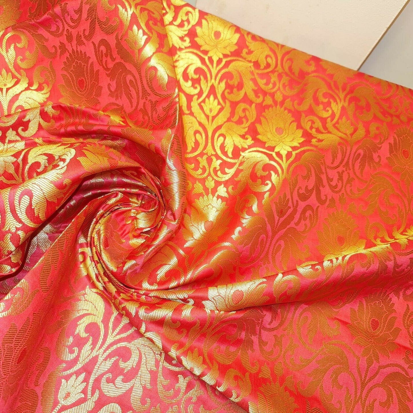 Luxurious Floral Banarasi Brocade Fabric – Premium Indian Gold Metallic Jacquard Woven Material 44" Wide