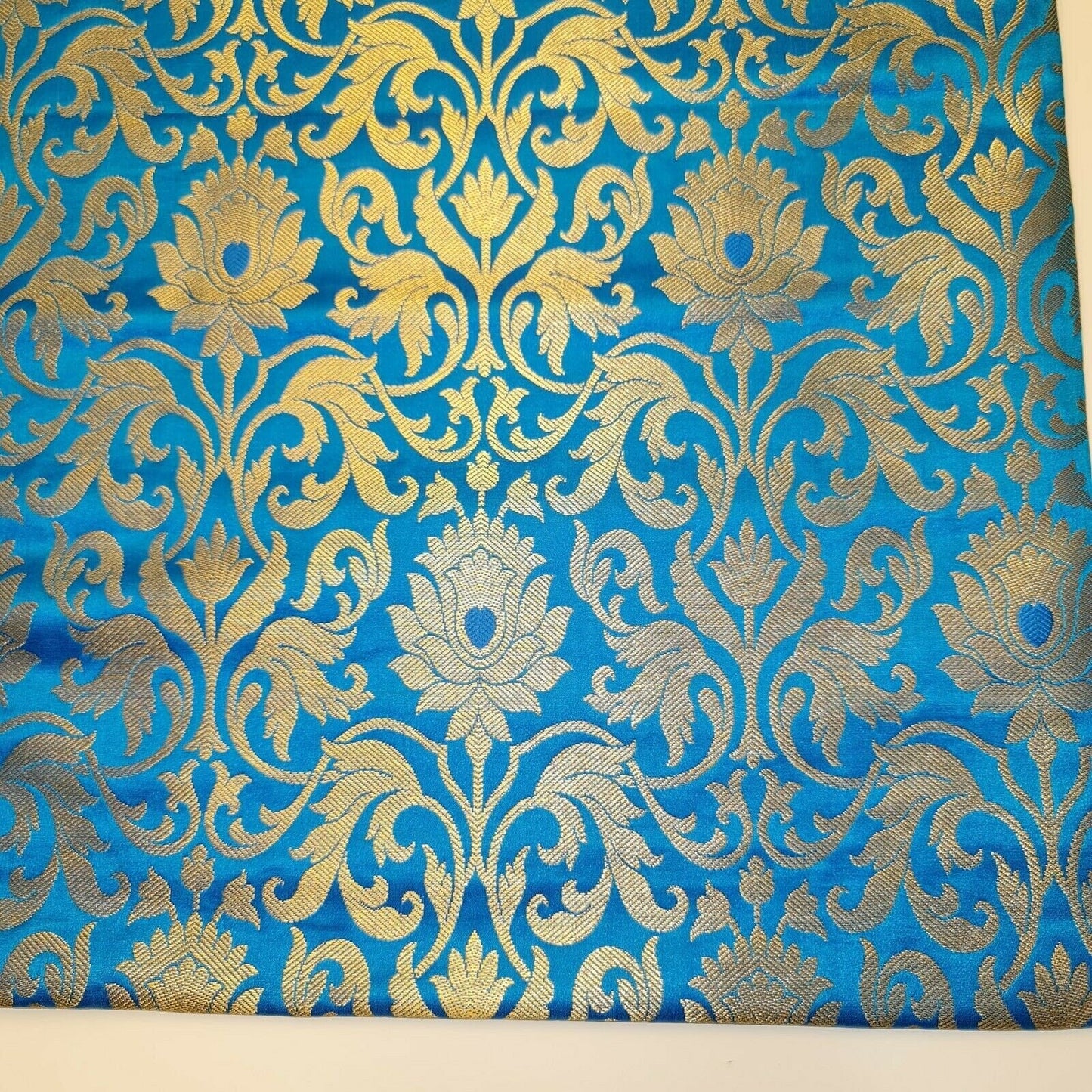 Luxurious Floral Banarasi Brocade Fabric – Premium Indian Gold Metallic Jacquard Woven Material 44" Wide