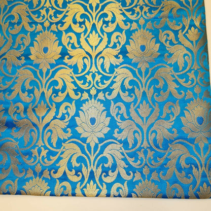 Luxurious Floral Banarasi Brocade Fabric – Premium Indian Gold Metallic Jacquard Woven Material 44" Wide