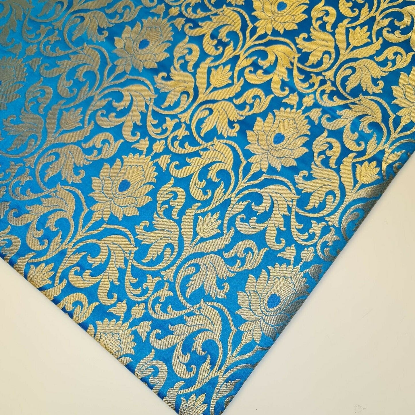 Luxurious Floral Banarasi Brocade Fabric – Premium Indian Gold Metallic Jacquard Woven Material 44" Wide