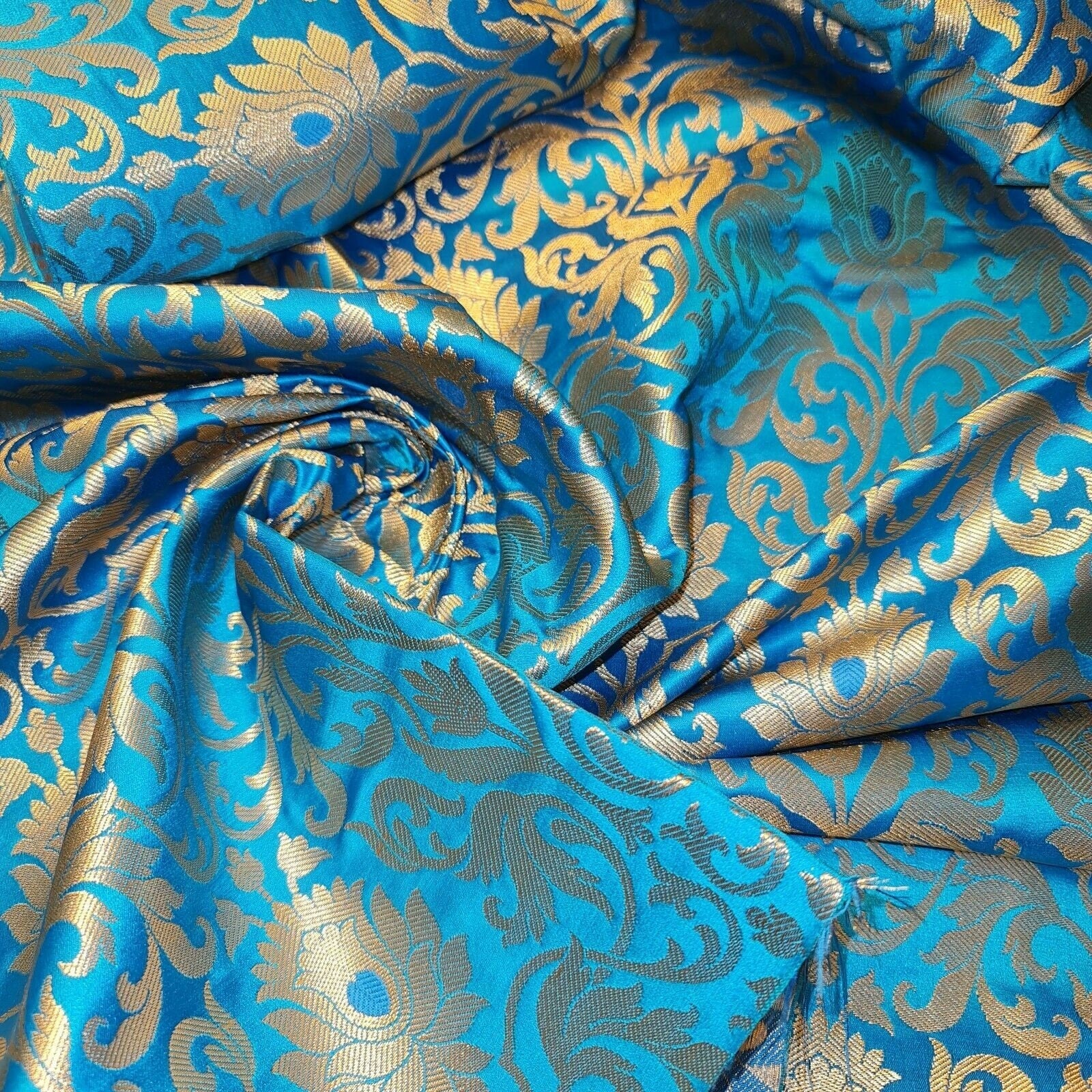 Luxurious Floral Banarasi Brocade Fabric – Premium Indian Gold Metallic Jacquard Woven Material 44