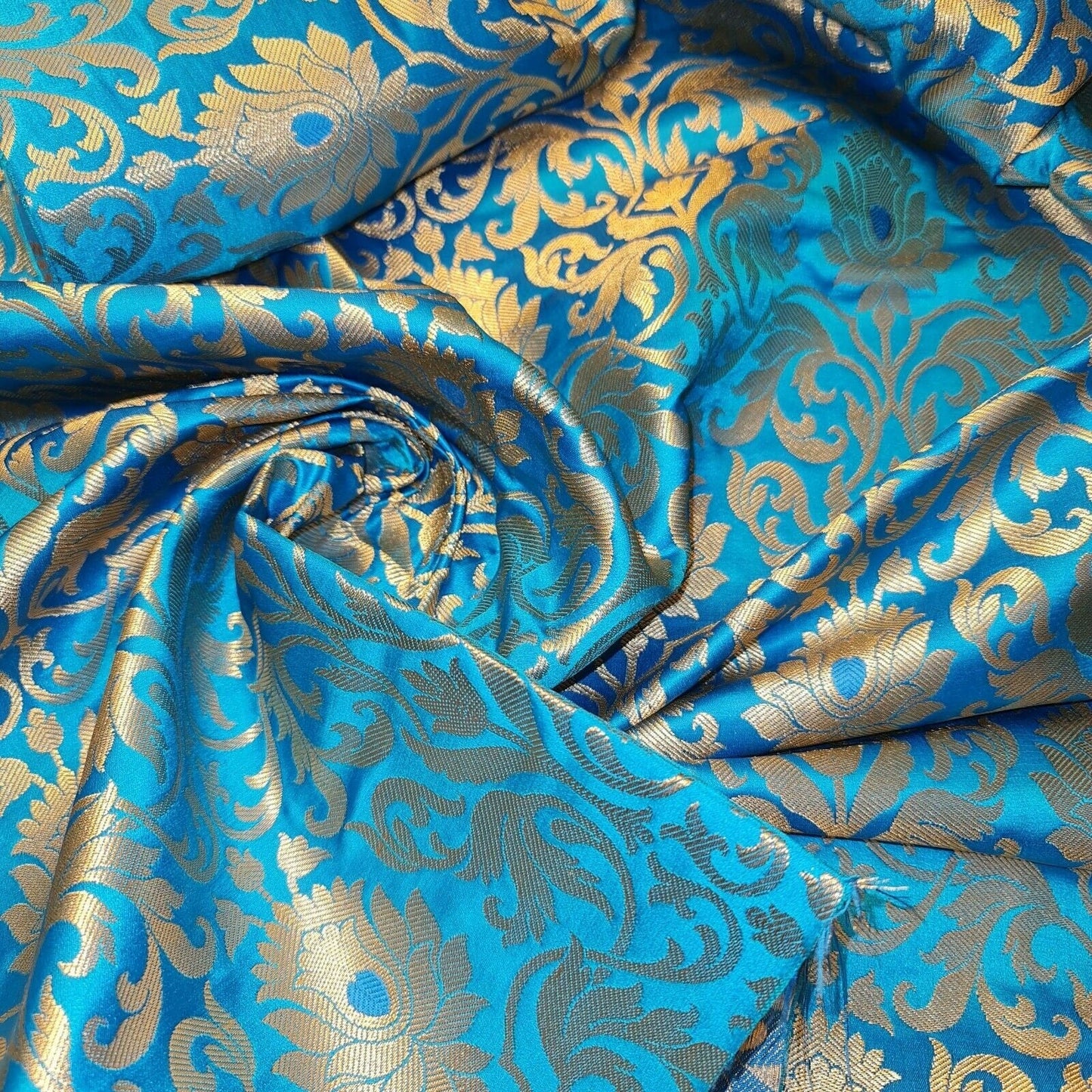 Luxurious Floral Banarasi Brocade Fabric – Premium Indian Gold Metallic Jacquard Woven Material 44" Wide