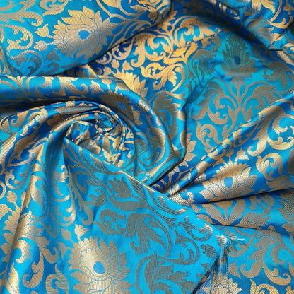 Luxurious Floral Banarasi Brocade Fabric – Premium Indian Gold Metallic Jacquard Woven Material 44" Wide
