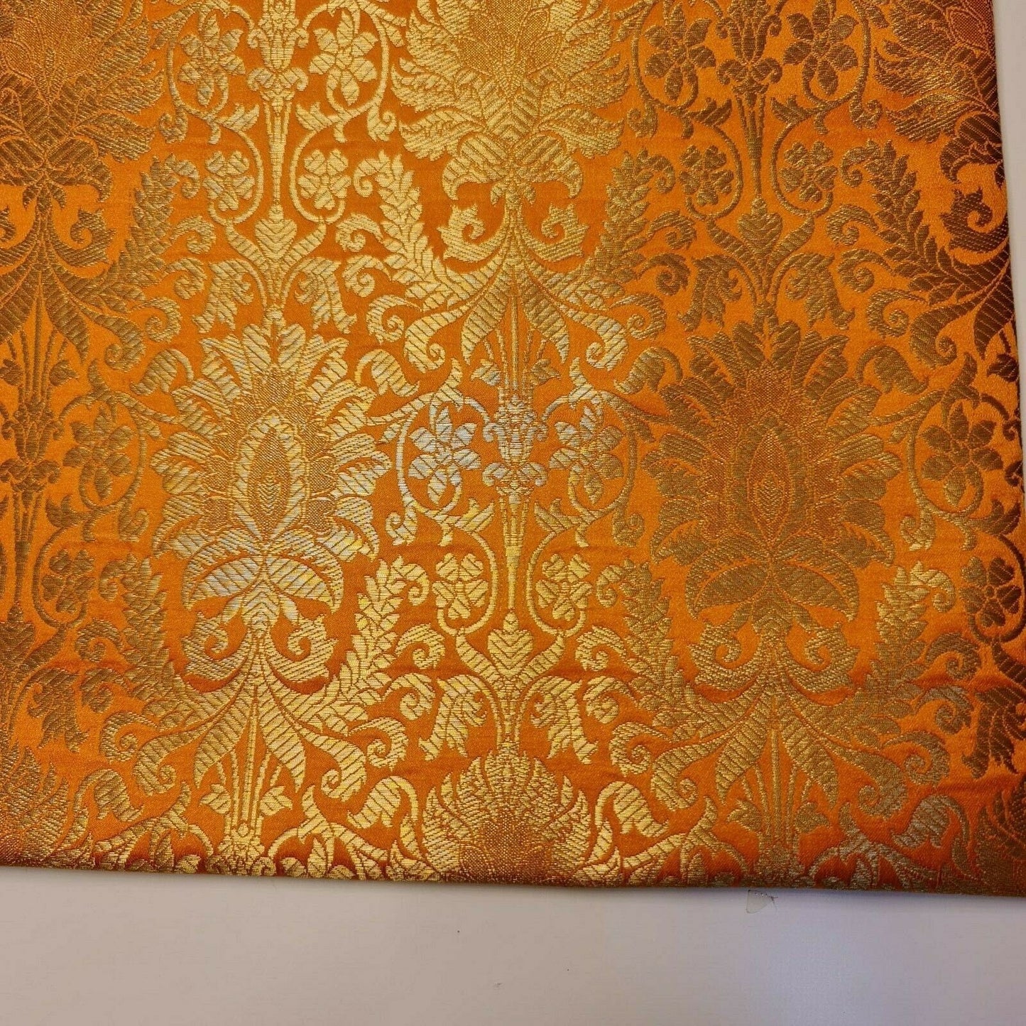 Floral Gold Leaf Damask Banarasi Brocade Fabric – Ornamental Metallic Indian Jacquard 44" Wide