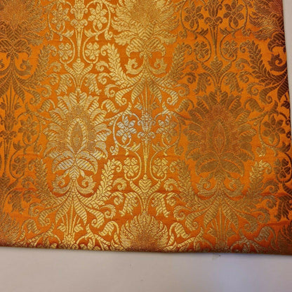 Floral Gold Leaf Damask Banarasi Brocade Fabric – Ornamental Metallic Indian Jacquard 44" Wide