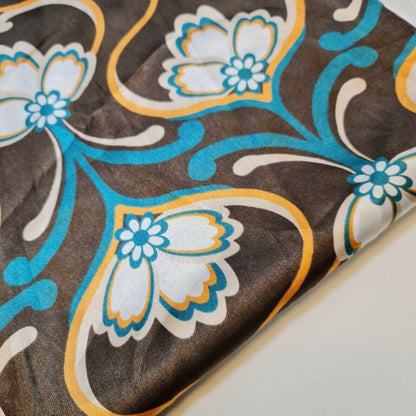 Floral Silk Satin Printed Fabric – 58" Wide Soft Silky Dress & Drape Material by the Metre