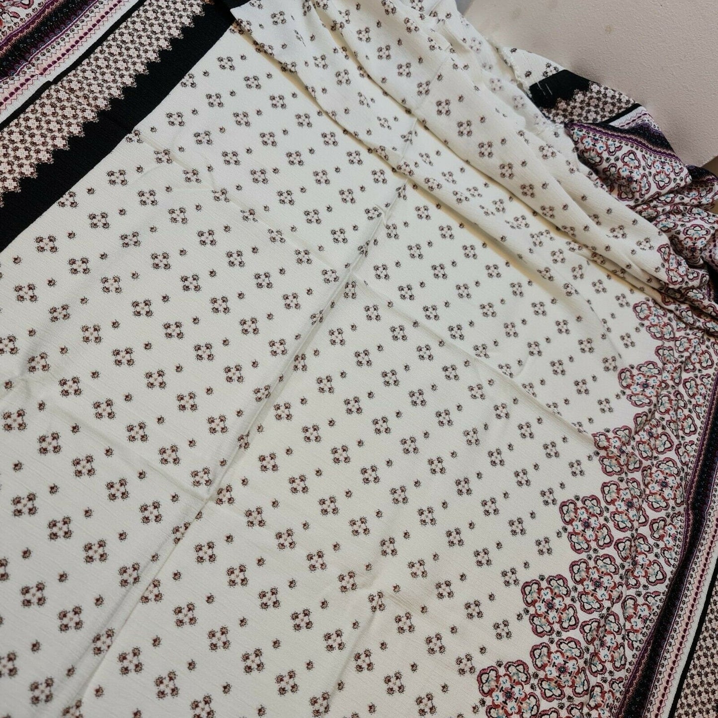Ivory Panel Print Crepe Fabric – Dress, Drape & Craft Material 58" Wide, Sold by the Meter