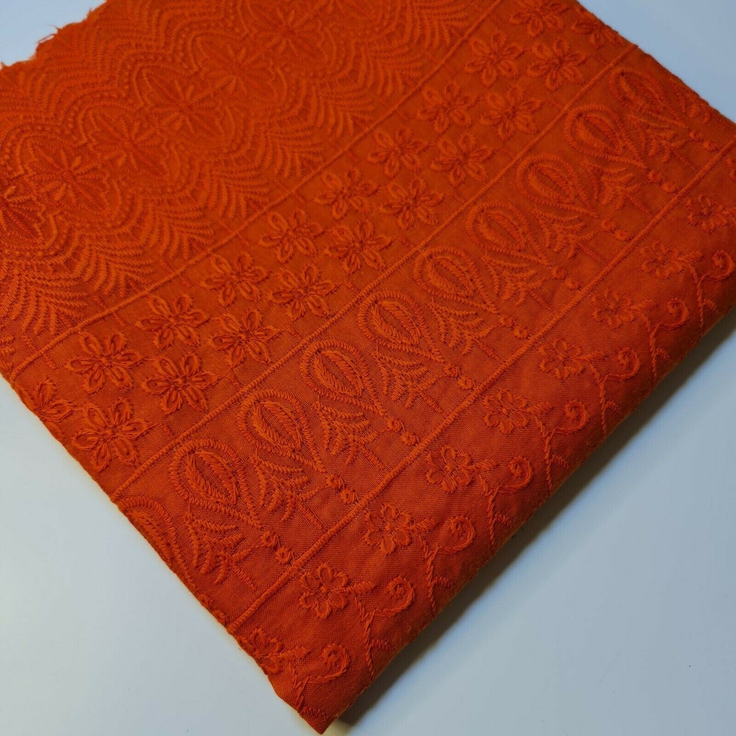 NEW SPRING 100% Cotton Lawn Broderie Anglaise Embroidery Dress Craft Fabric 44" (Orange)