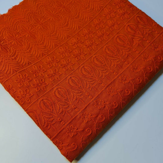 NEW SPRING 100% Cotton Lawn Broderie Anglaise Embroidery Dress Craft Fabric 44" (Orange)