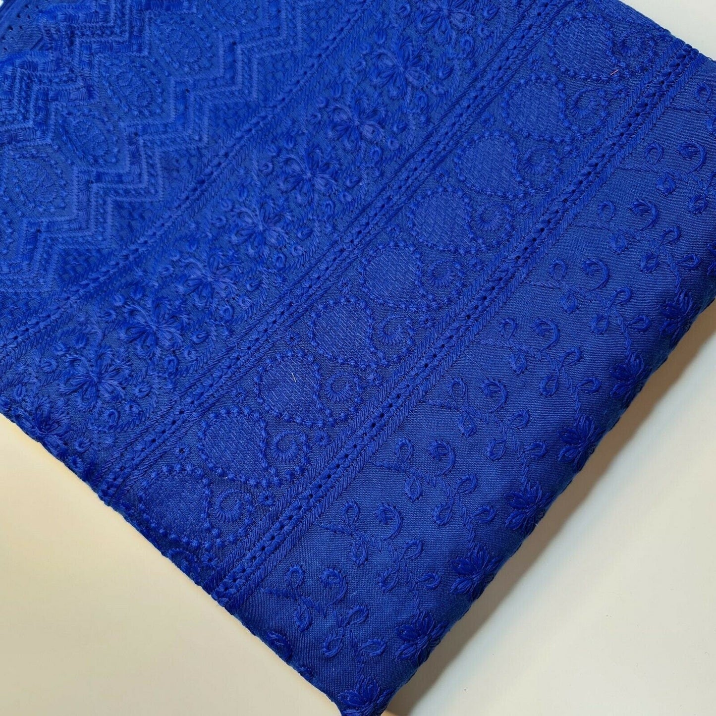 NEW SPRING 100% Cotton Lawn Broderie Anglaise Embroidery Dress Craft Fabric 44" (Royal Blue)