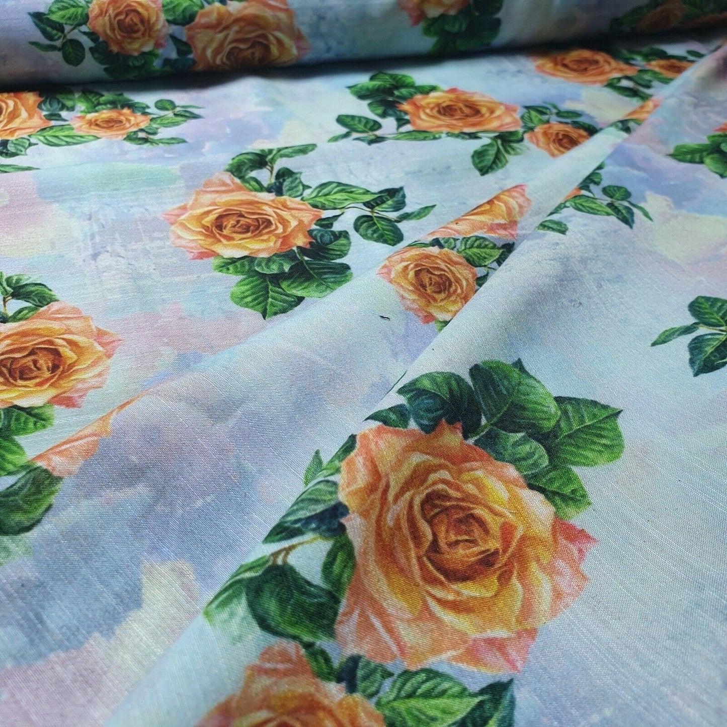 Digital Floral Print Polycotton Fabric – 44" Wide Soft Lightweight Dress & Craft Material