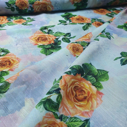 Digital Floral Print Polycotton Fabric – 44" Wide Soft Lightweight Dress & Craft Material